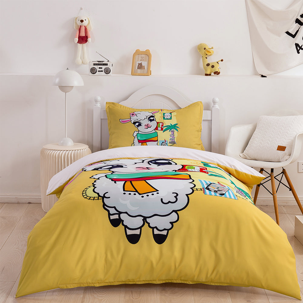 3D Cartoon Animal Sheep Yellow Quilt Cover Set Bedding Set Duvet Cover Pillowcases 361