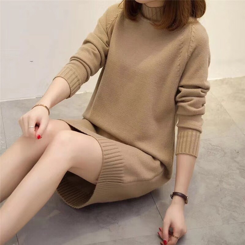 Sweater Women’s Mid-length Dress Autumn and Winter New 2022 Korean Version of Loose Hedging Long Fashion Sweater Dress Women’s alx