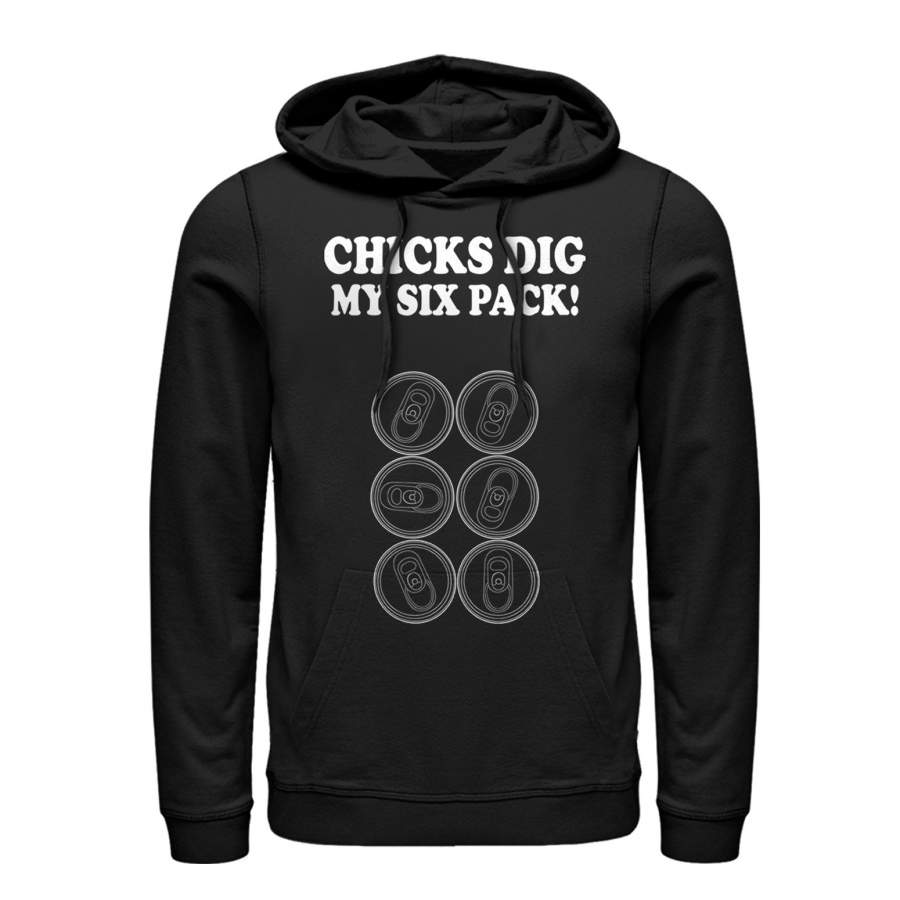 CHIN UP Men’s Chicks Dig My Six Pack  Lightweight Hoodie Black