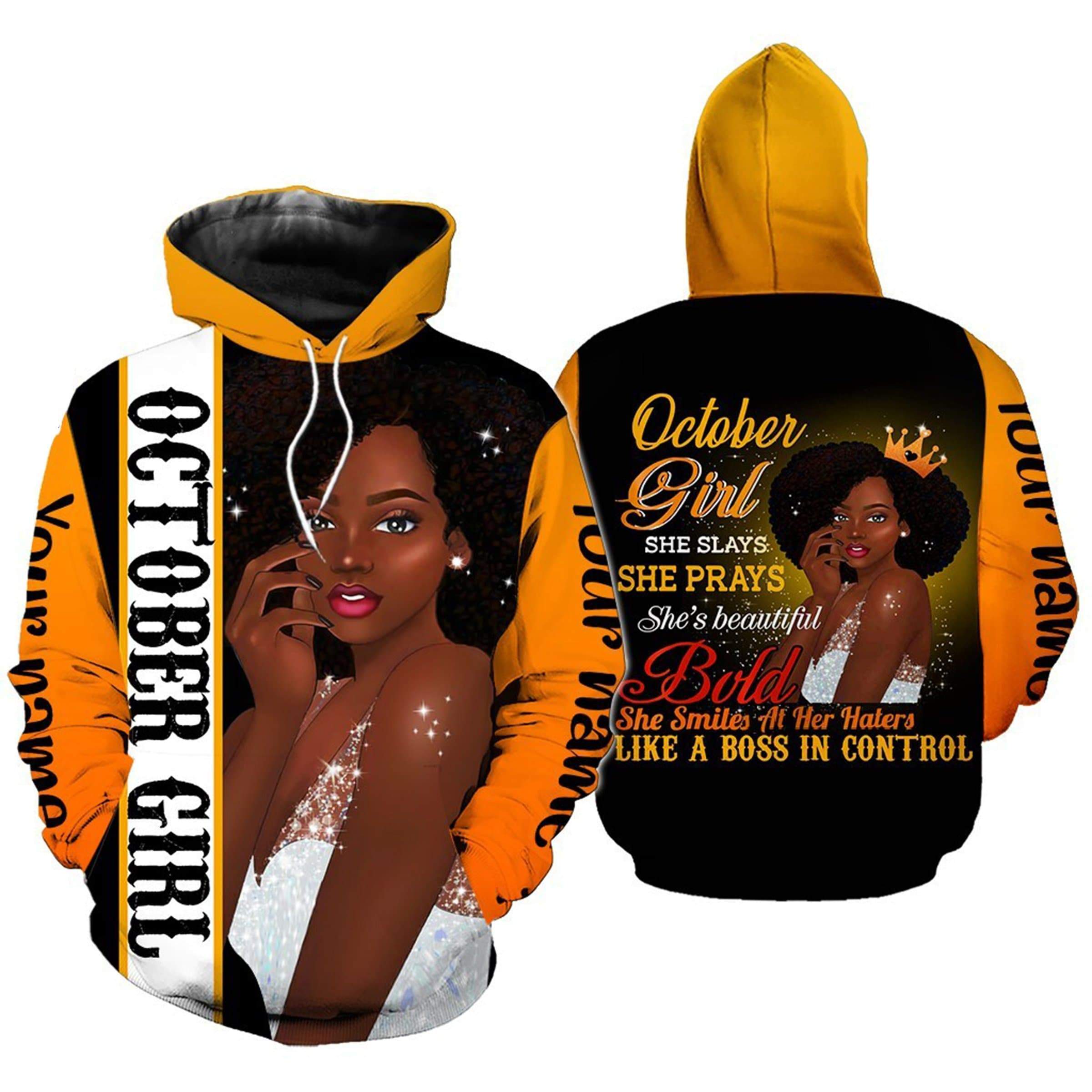 Personalized Black Queen She smiles at her haters Birthday Hoodie 3D Custom Name #H