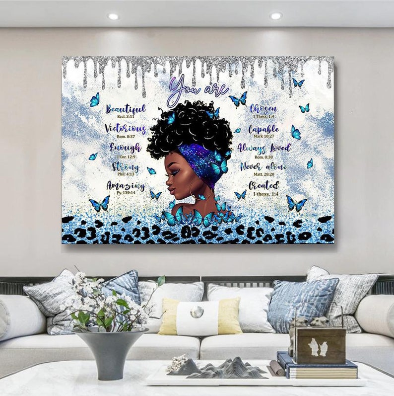 Black Woman/Girl Canvas Wall Art, Canvas You Are Girl Butterfly, Canvas Bible Quotes, Girl Lover Gifts, Canvas Home Decor Livingroom