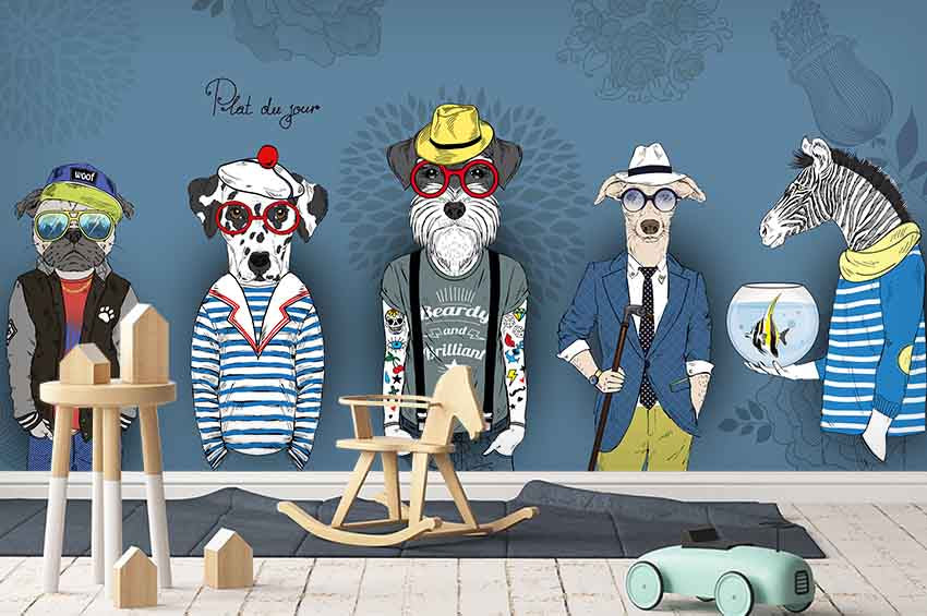 3D Cartoon Fashion Animal Wall Mural Wallpaper Lqh 90