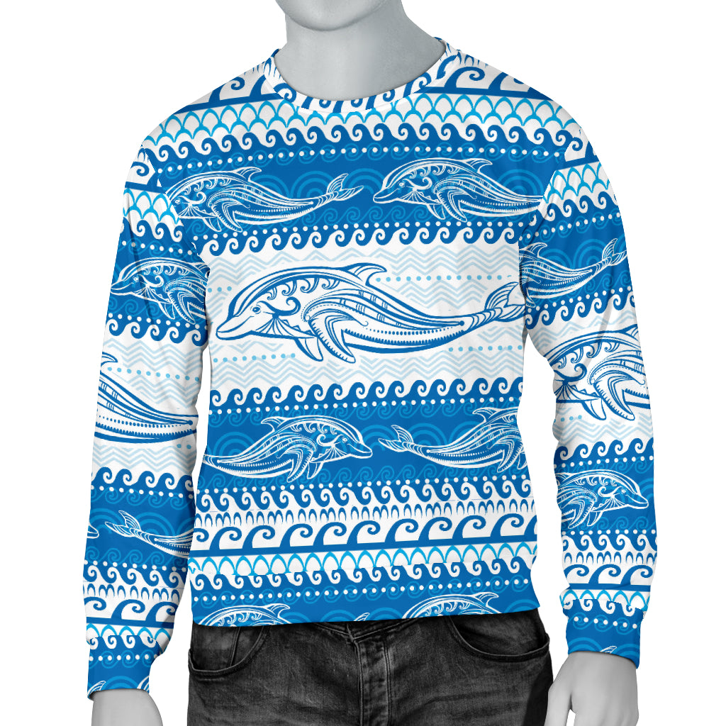 Dolphin Tribal Print Pattern Men Long Sleeve Sweatshirt