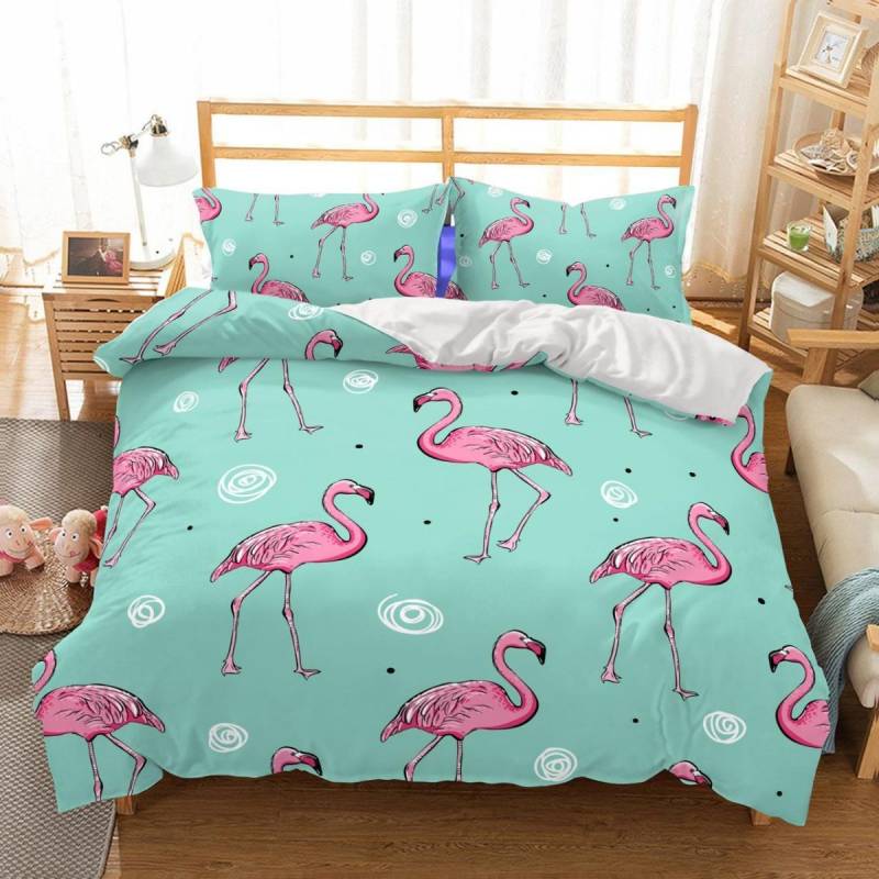 Animal Pink Flamingo Printed Bedding Sets Duvet Cover Set Bedding Bed Quilt 3pcs Set