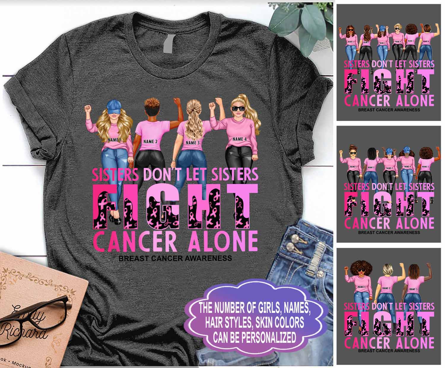 Sisters Don’T Let Sisters Fight Cancer Alone – Breast Cancer Awareness Personalized T-Shirt And Hoodie