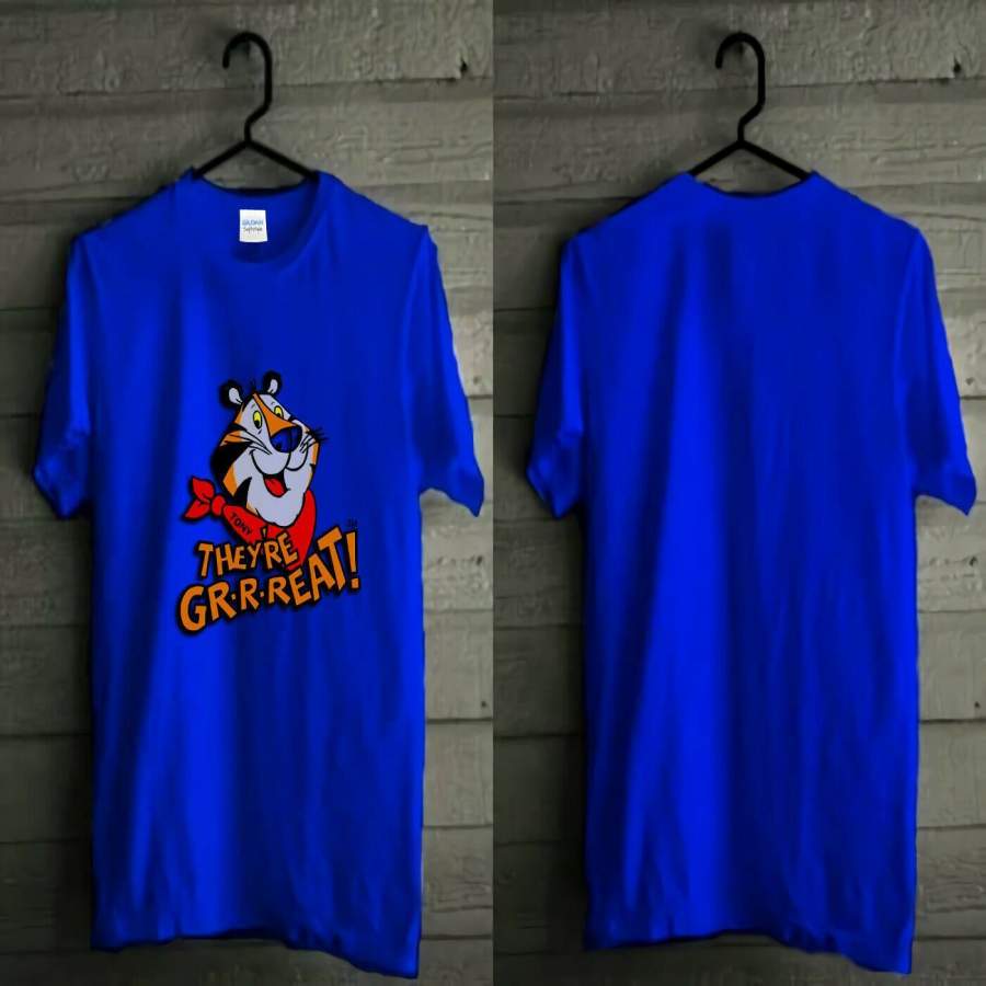 Vintage 2000’s Millennial Tony The Tiger Frosted Flakes TOP Blue T Shirt S-3XL