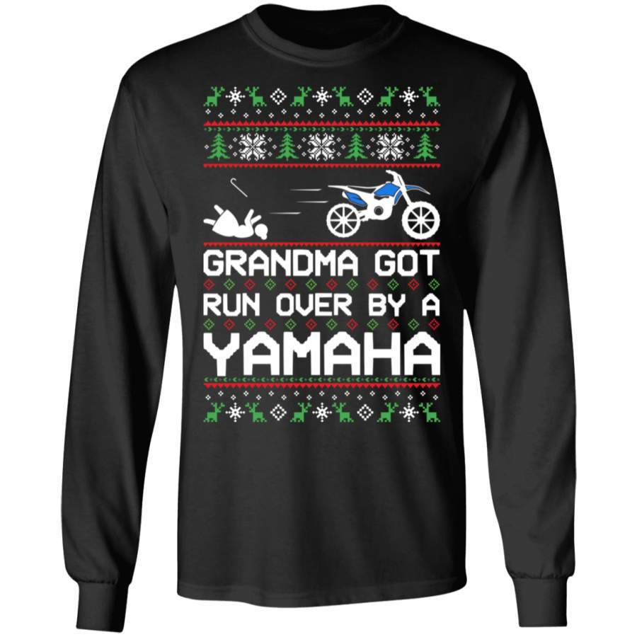 Yamaha Dirt Bike Motorcycle Ugly Christmas Grandma Got Run Over Long Sleeve T-Shirt