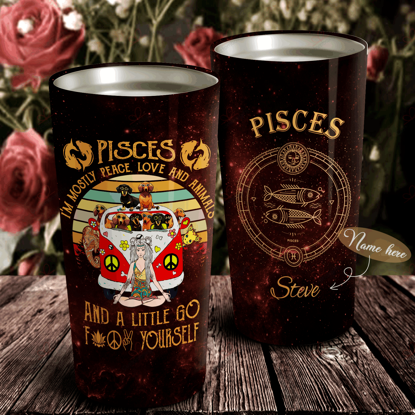 Personalized Peace Love And Animals Pisces Stainless Steel Tumbler