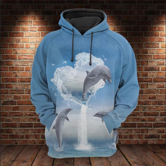 Heart Of Dolphins Ocean All Over Print Dolphin Lover Gifts Us Unisex Size Hoodie