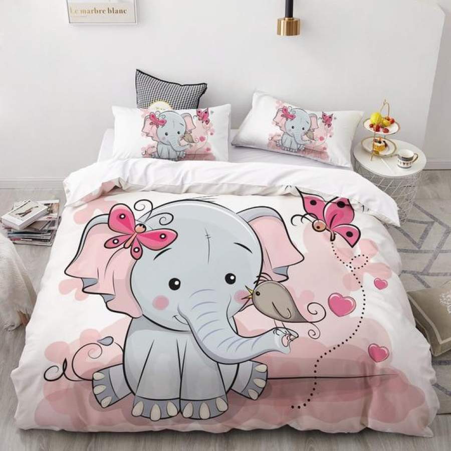 Bedding Set for Kids/Baby/Child/Boy/Girl,Pink elephant Duvet Cover Set Custom/Europe/Queen,Quilt/Blanket Cover Set