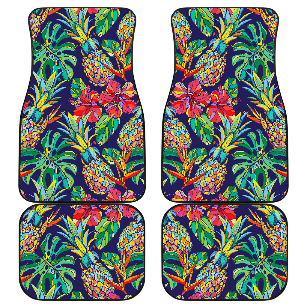 Colorful Aloha Pineapple Pattern Print Front And Back Car Floor Mats, Front Car Mat