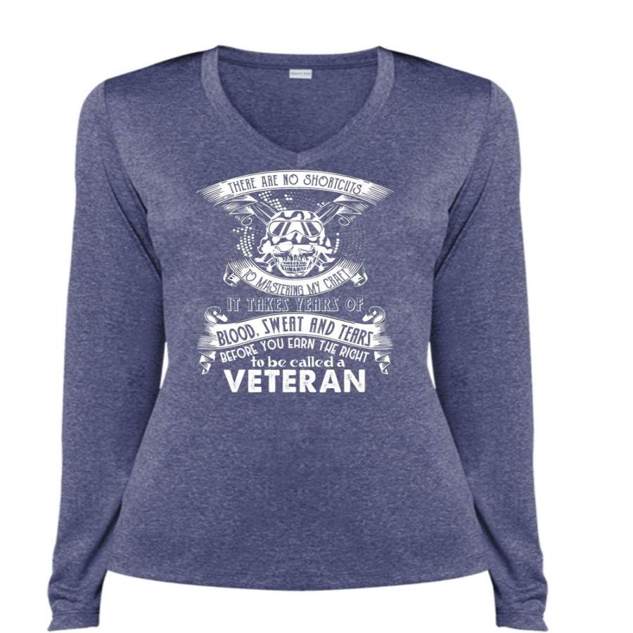 You Earn The Right To Be Called A Veteran T Shirt, My Life T Shirt (Ladies LS Heather V-Neck)