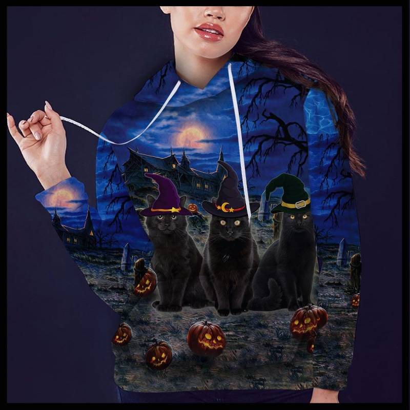 Three Black Cats Halloween Night T1609 - All Over Print Unisex Hoodie