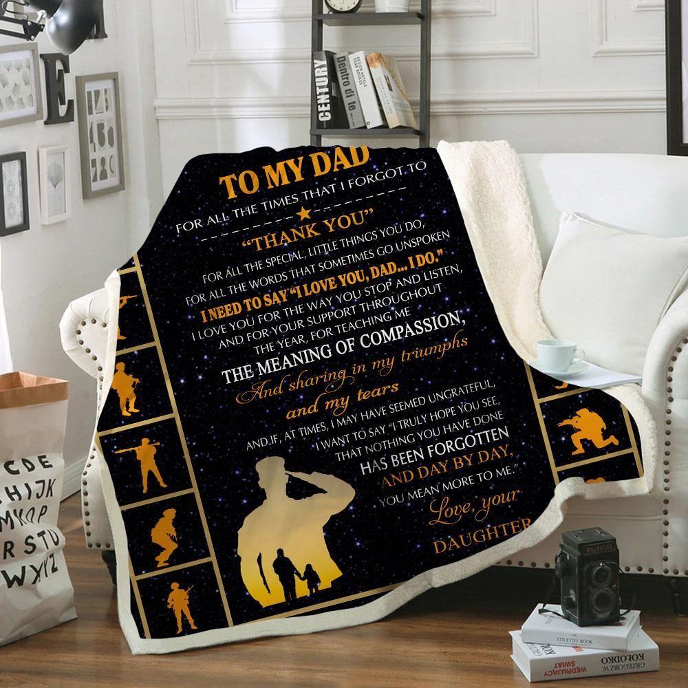 Personalized Veteran To My Dad Fleece Blanket From Daughter Day By Day You Mean More To Me Great Customized Blanket Gifts For Birthday Christmas Thanksgiving Father’s Day