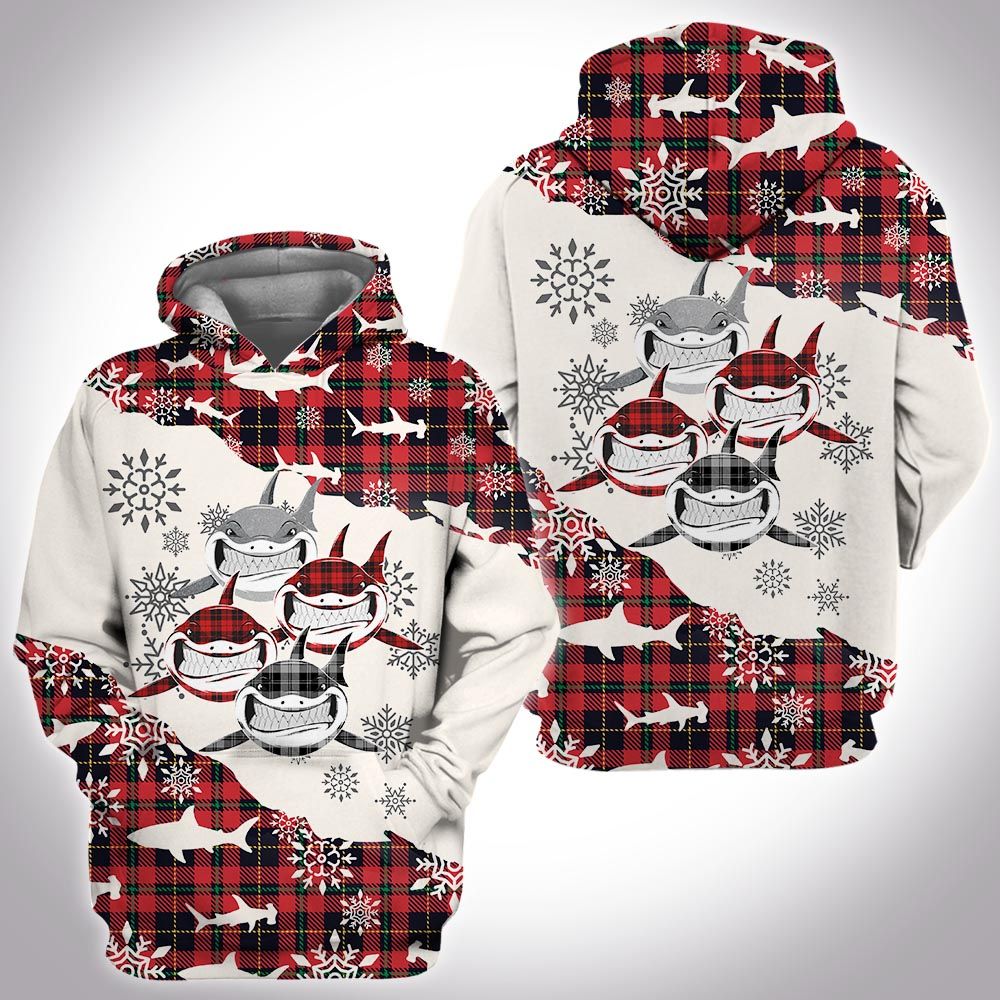 Christmas Tartan Shark 3D All Over Printed Shirt, Sweatshirt, Hoodie, Bomber Jacket Size S – 5Xl