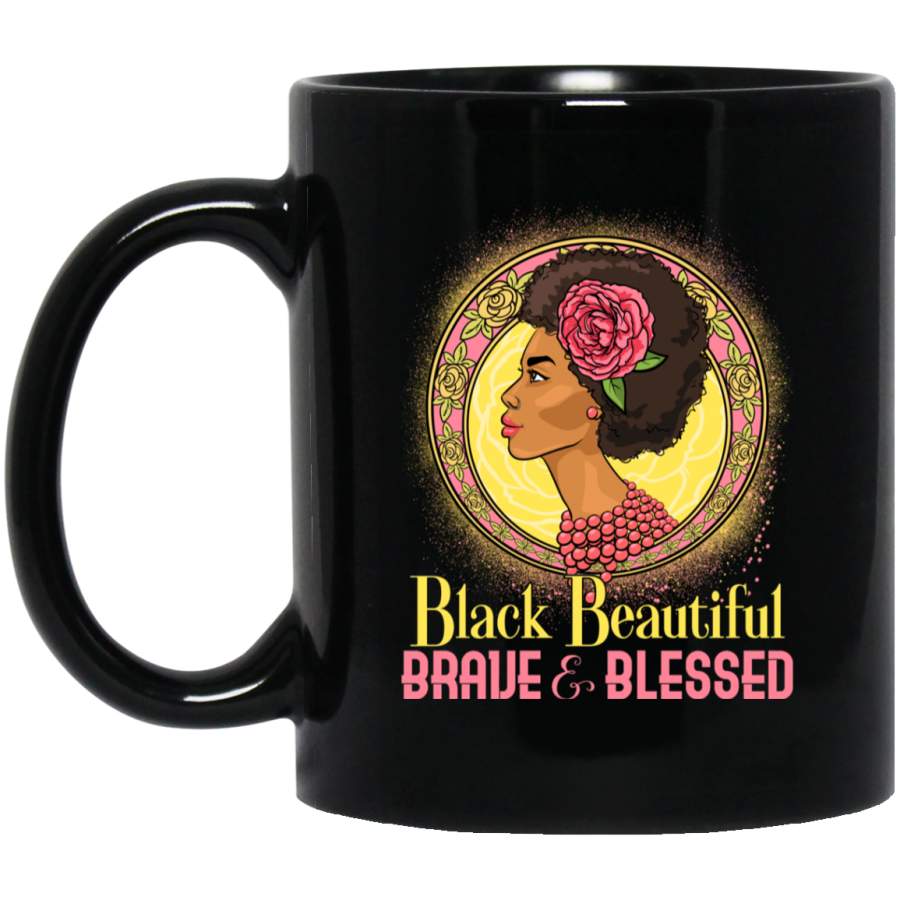 African American Coffee Mug Black Beautiful Brave And Blessed Black History Month Gold Art 11oz – 15oz Black Mug