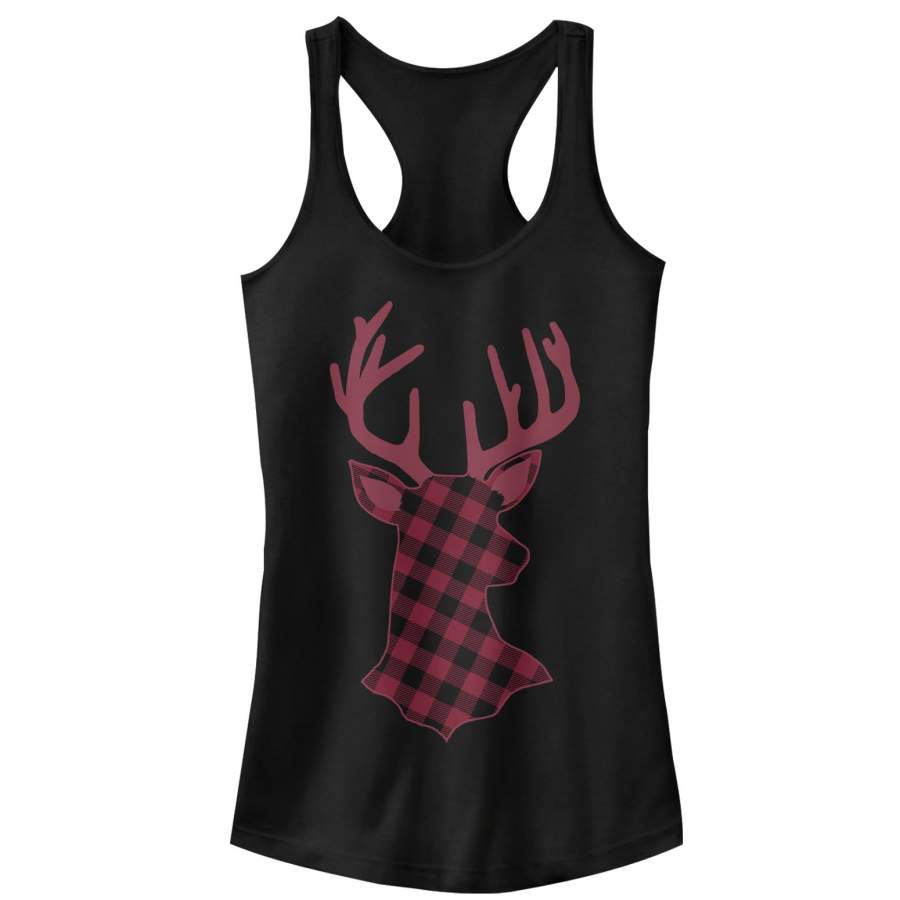 CHIN UP Junior’s Christmas Flannel Reindeer Print  Racerback Tank