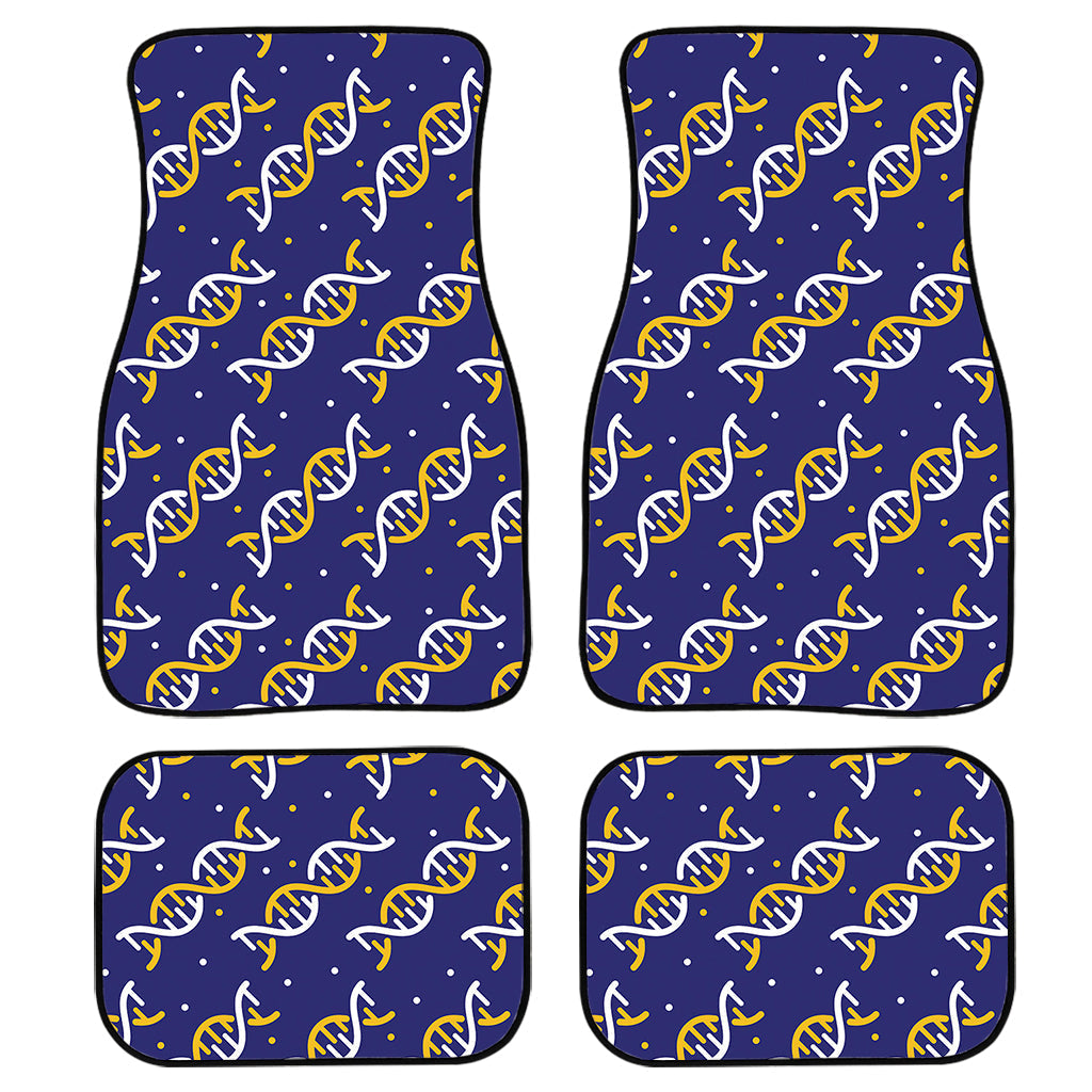 White And Yellow Dna Pattern Print Front And Back Car Floor Mats, Front Car Mat