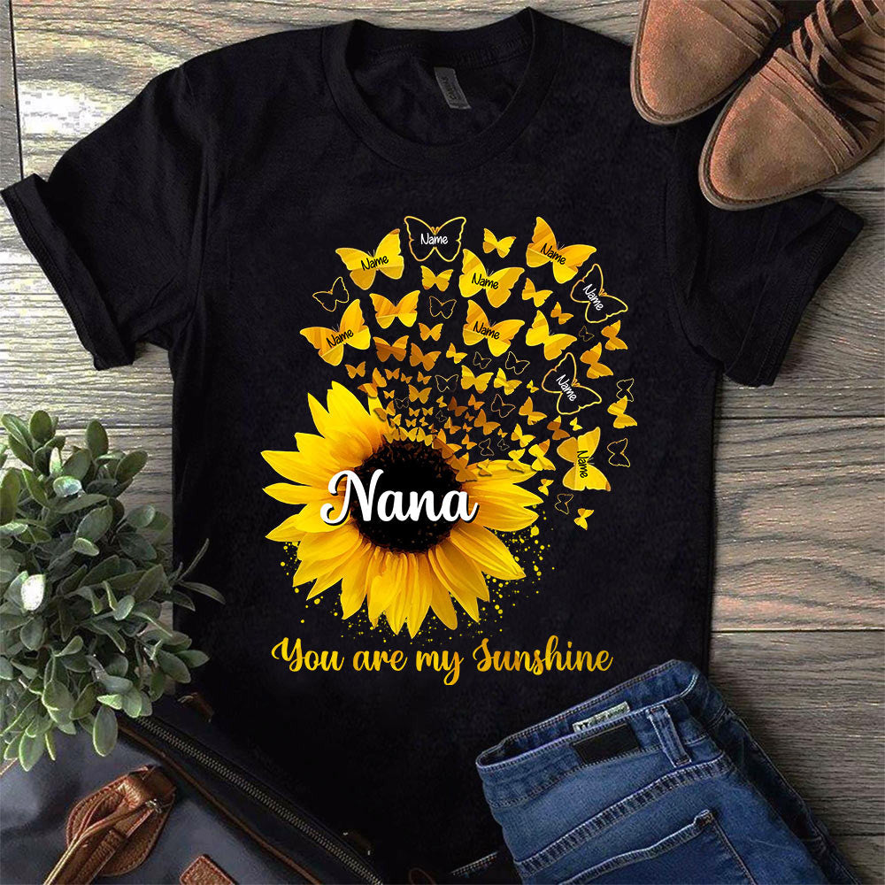 Personalized Grandkids Are My Sunshine Sunflower With Butterflies Shirt For Grandma