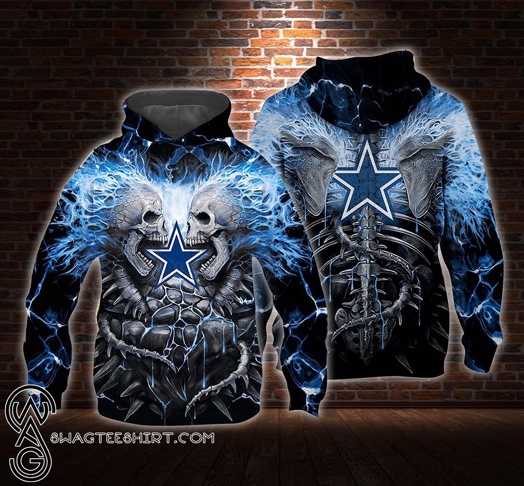 Blue Electric Skull Dallas Cowboys 62 Unisex 3D Hoodie Gift For Fans