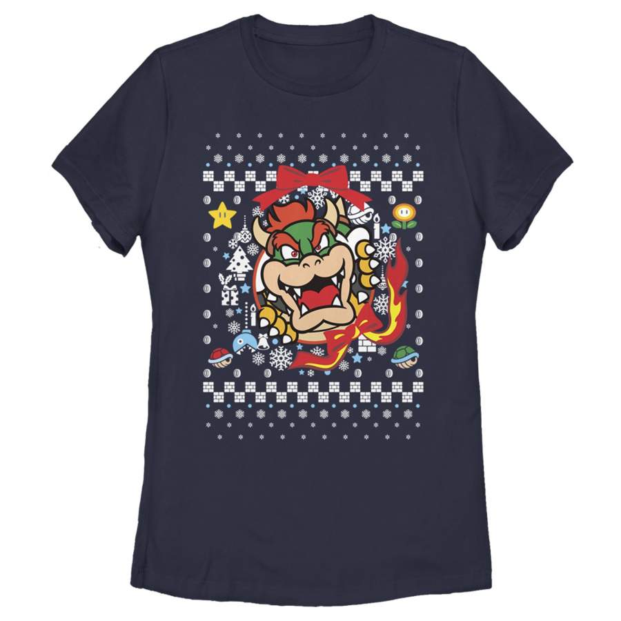 Nintendo Women’s Christmas Bowser Wreath  T Shirt