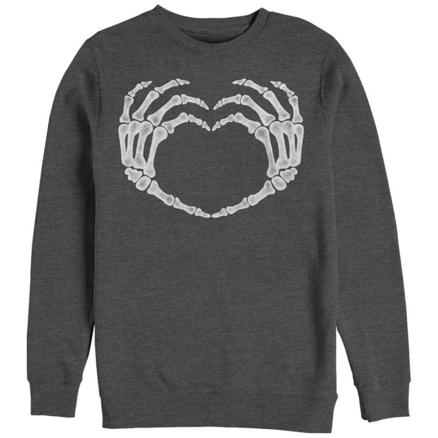 CHIN UP Women’s Halloween Skeleton Heart Hands  Sweatshirt Charcoal Heather S