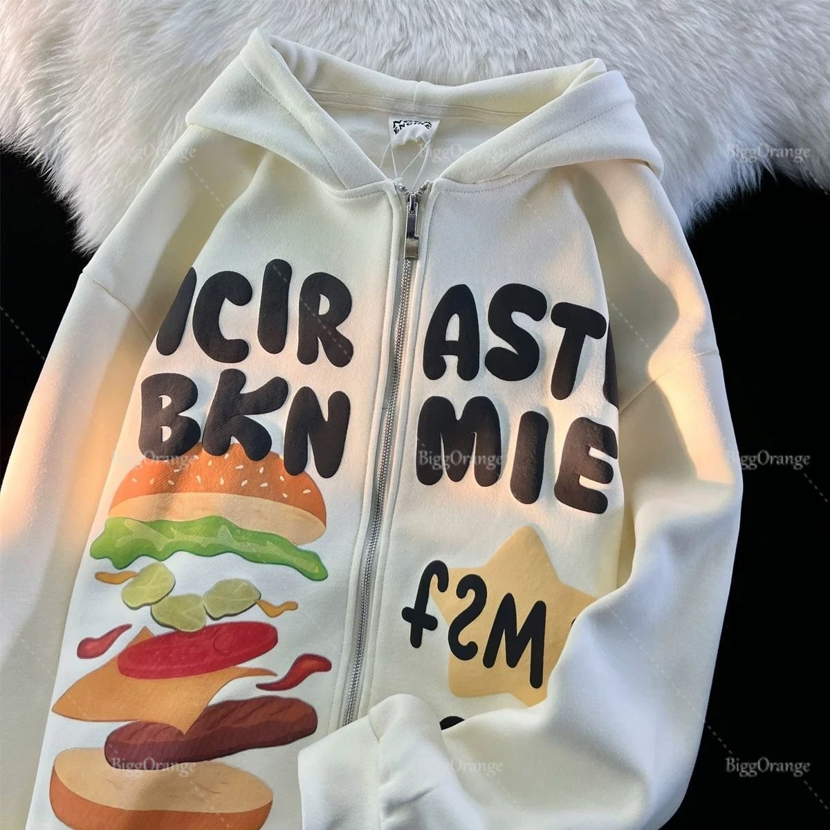 American Vintage Burger Star Print Zip Hoodie New in Sweatshirt Harajuku Couple Jackets Streetwear Y2k Hoodies Women Sweater alx