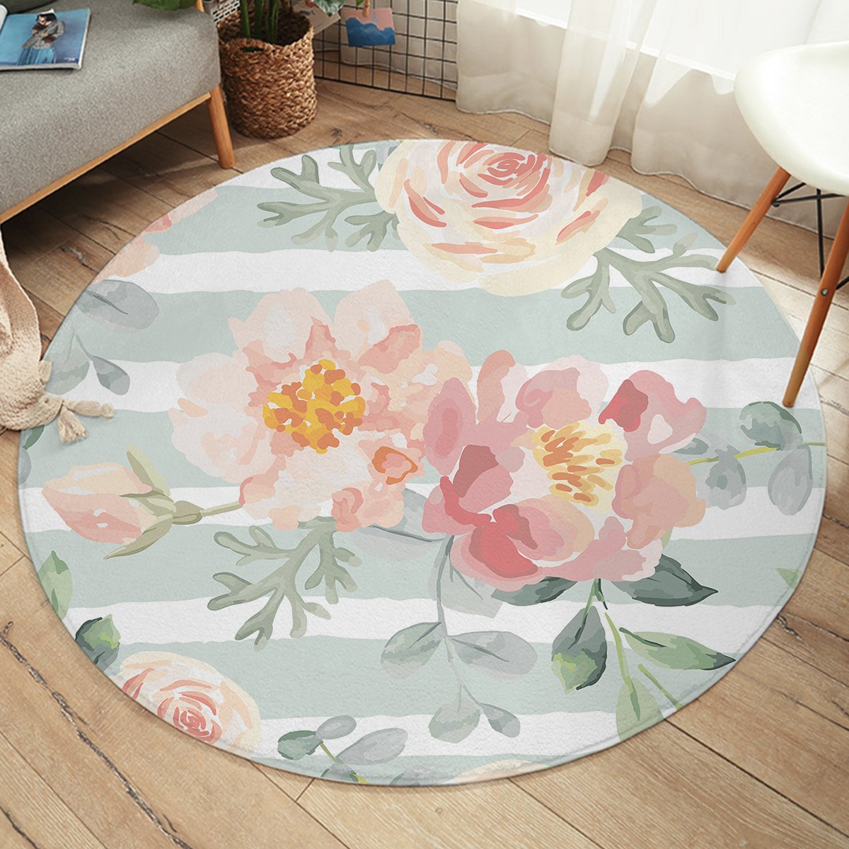 Watercolored Flower SW2409 Round Rug