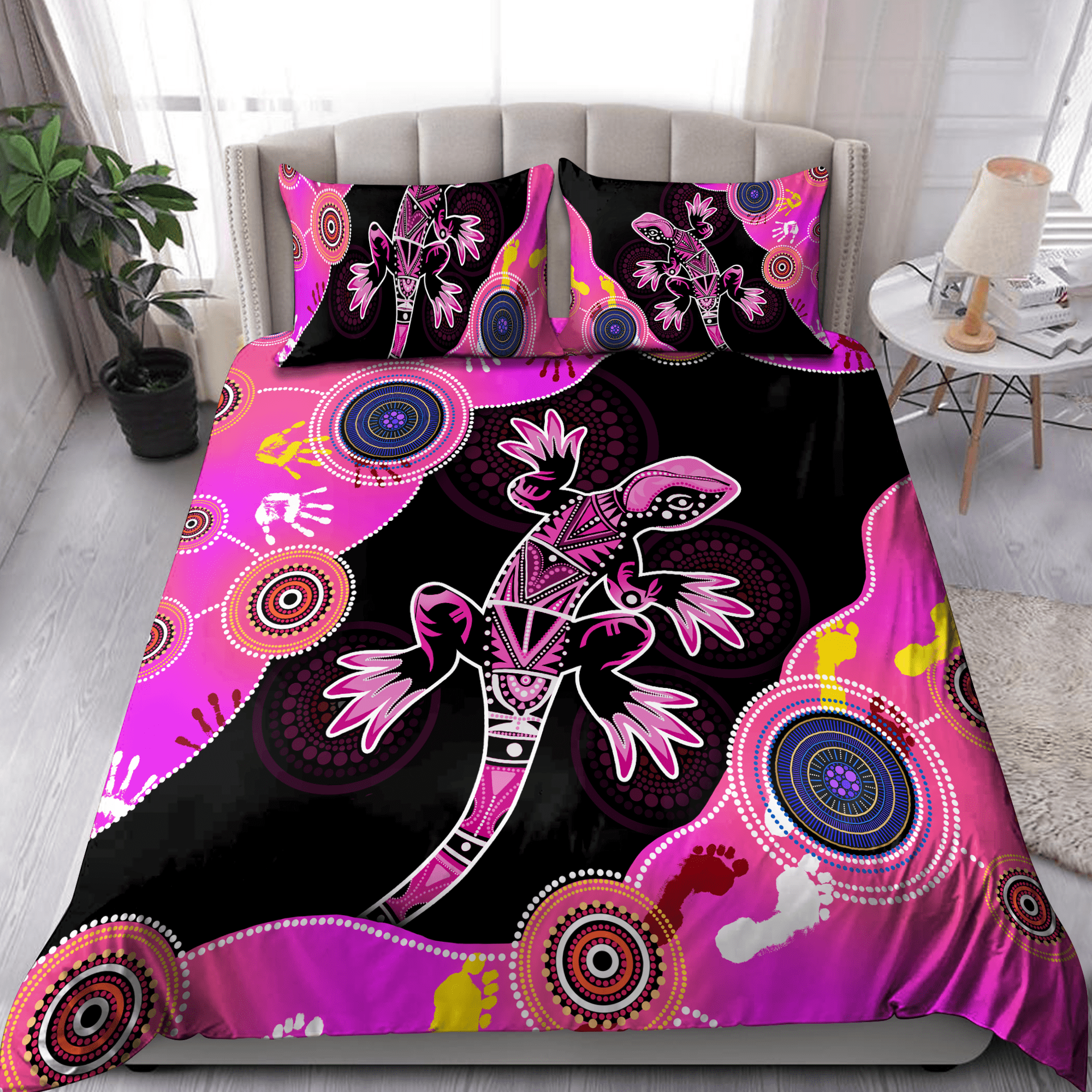 Tmarc Tee Aboriginal Lizard Pink Dreamtime Home Decor Bedding Set