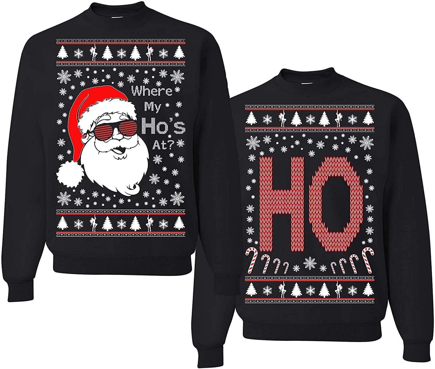 Where My Ho’s at? Funny Ugly Christmas Matching Couple Sweatshirt #H