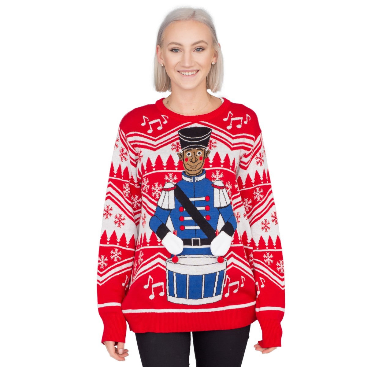 Women’S Flappy Drummer Boy Animated Ugly Christmas Sweater