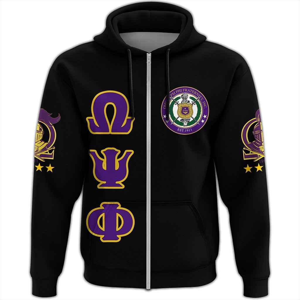 Fraternity Hoodie – Omega Psi Phi Letters Zip Hoodie