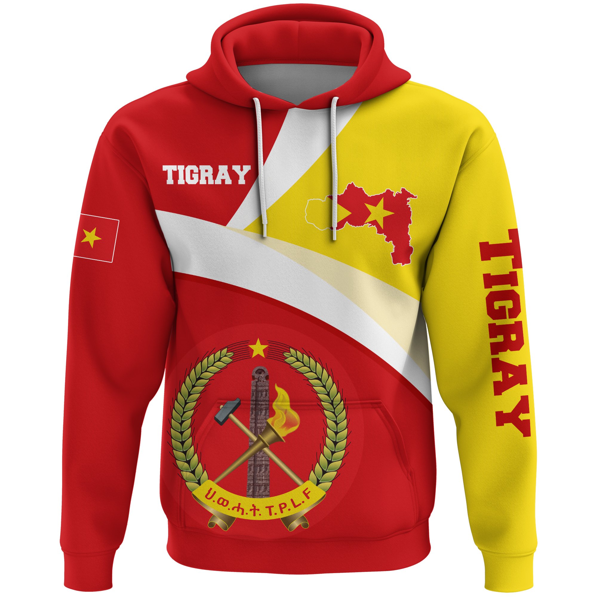 1stTheWorld Tigray Hoodie, Tigray Flag Maps Red Custom A10