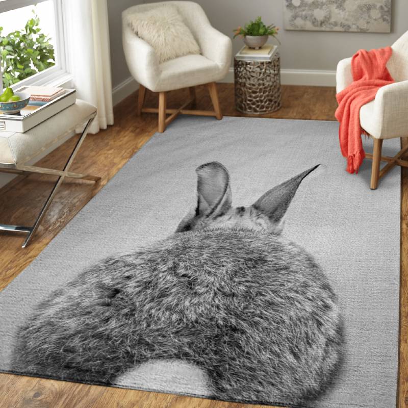 Rabbit Tail BW – Animals Black & White Area Rug Carpet