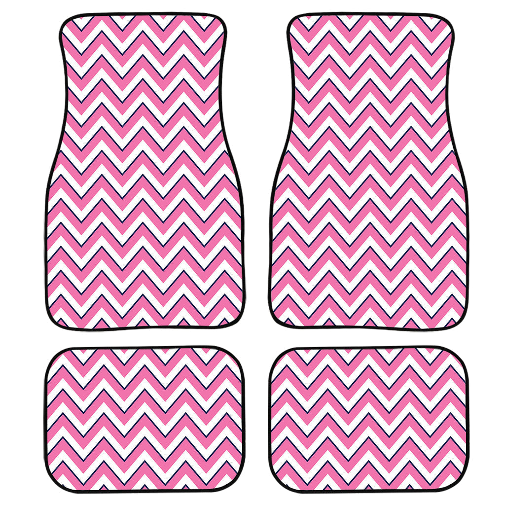 Pink White And Navy Chevron Print Front And Back Car Floor Mats, Front Car Mat