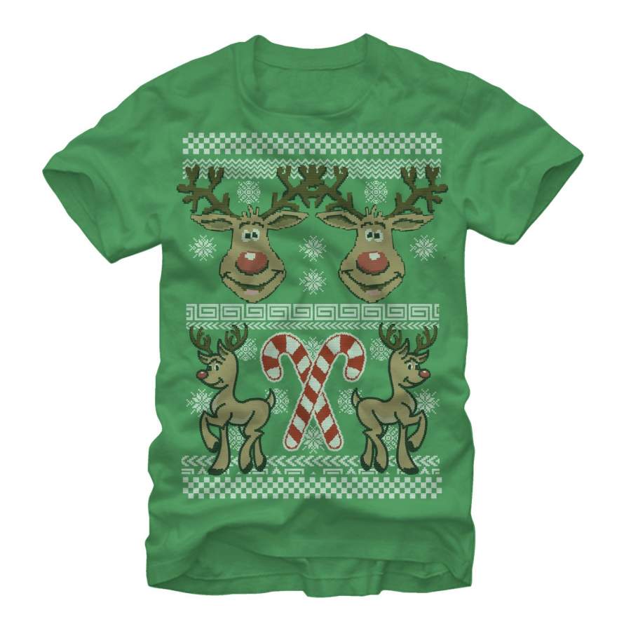 Lost Gods Men’s Ugly Christmas Rudolph  T Shirt Kelly