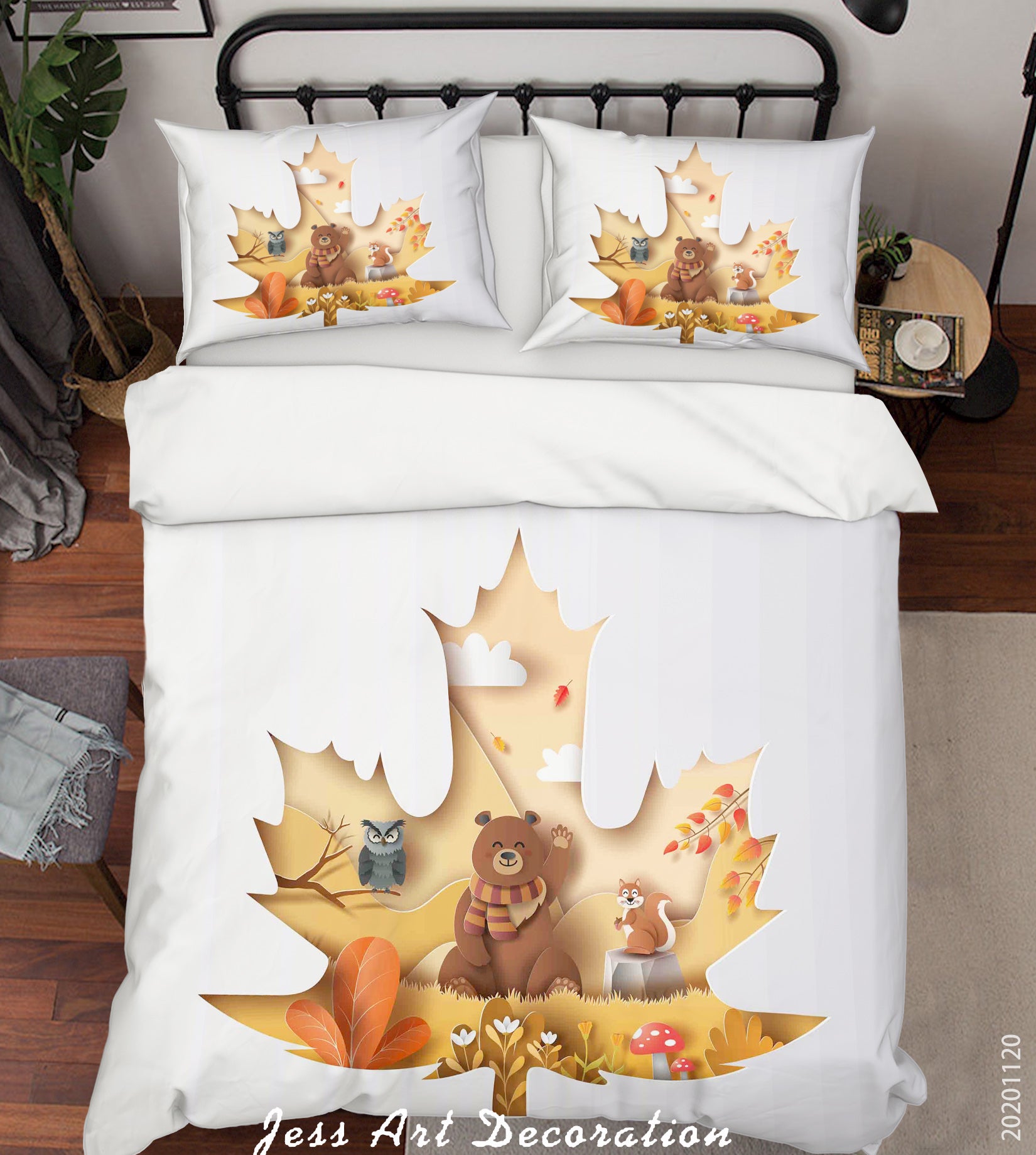 3D Maple Leaf Pattern Bear Squirrel Animal Quilt Cover Set Bedding Set Duvet Cover Pillowcases Lxl