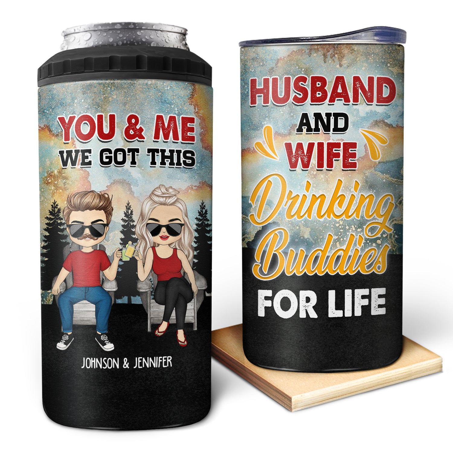 Drinking Buddie For Life – Gift For Couples – Personalized Custom 4 In 1 Can Cooler Tumbler