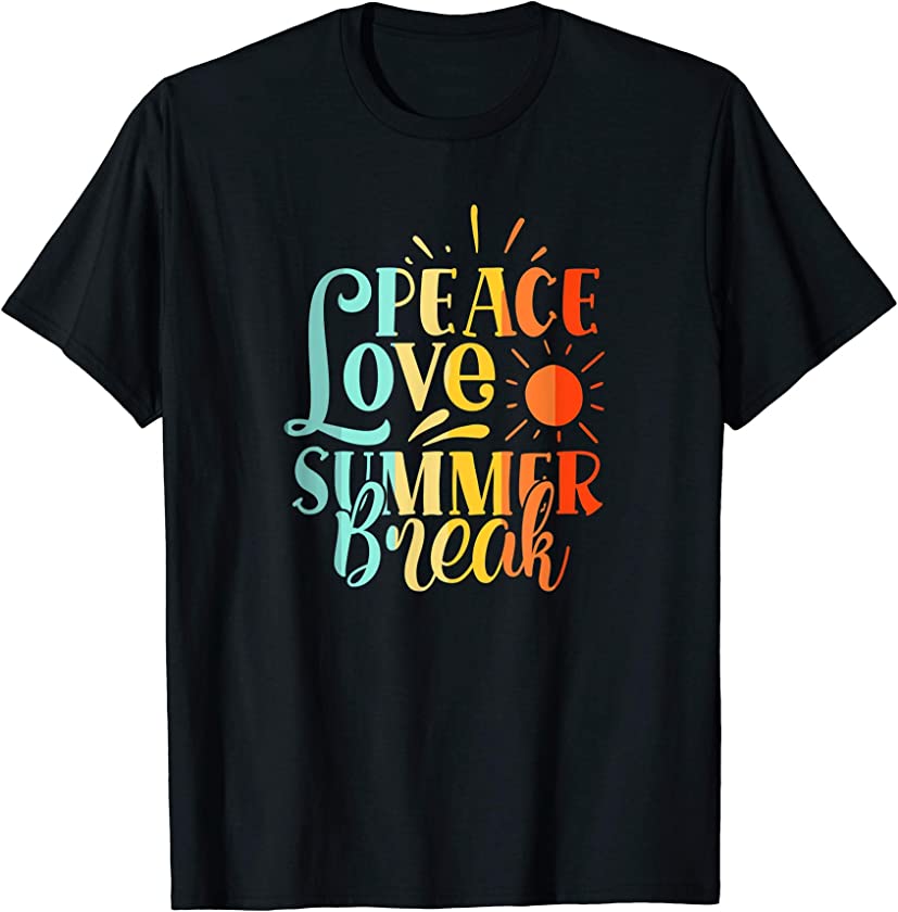 Vintage Peace Love Summer Break Shirt Beach Vacation Tops T-Shirt