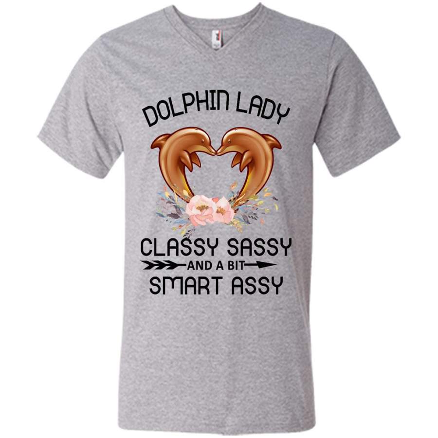 Dolphin Lady Classy Sassy and a Bit Smart Assy – Canvas Unisex V-Neck Shirt