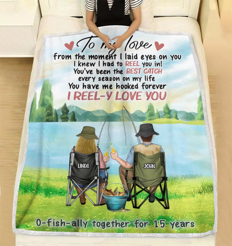 Personalized Custom Fishing Couple Quilt/Single Layer Fleece Blanket, Gift Idea For Couple/Fishing Lovers, To My Love I Reel-Y Love You