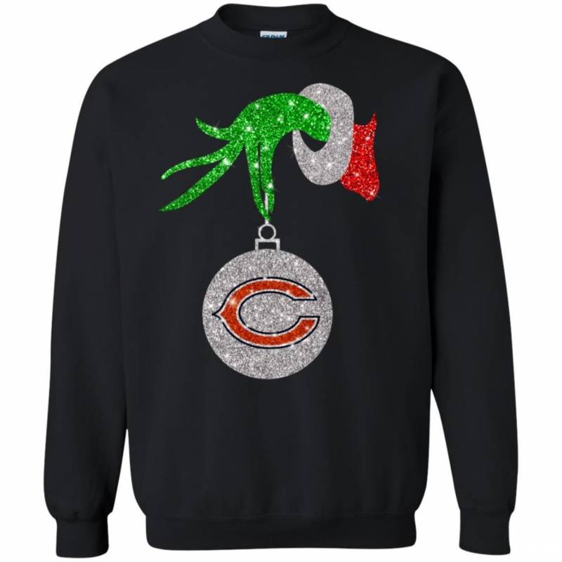 Chicago Bears Glitter Grinch Monogram Ornament Christmas Gift Sweatshirt T-Shirt