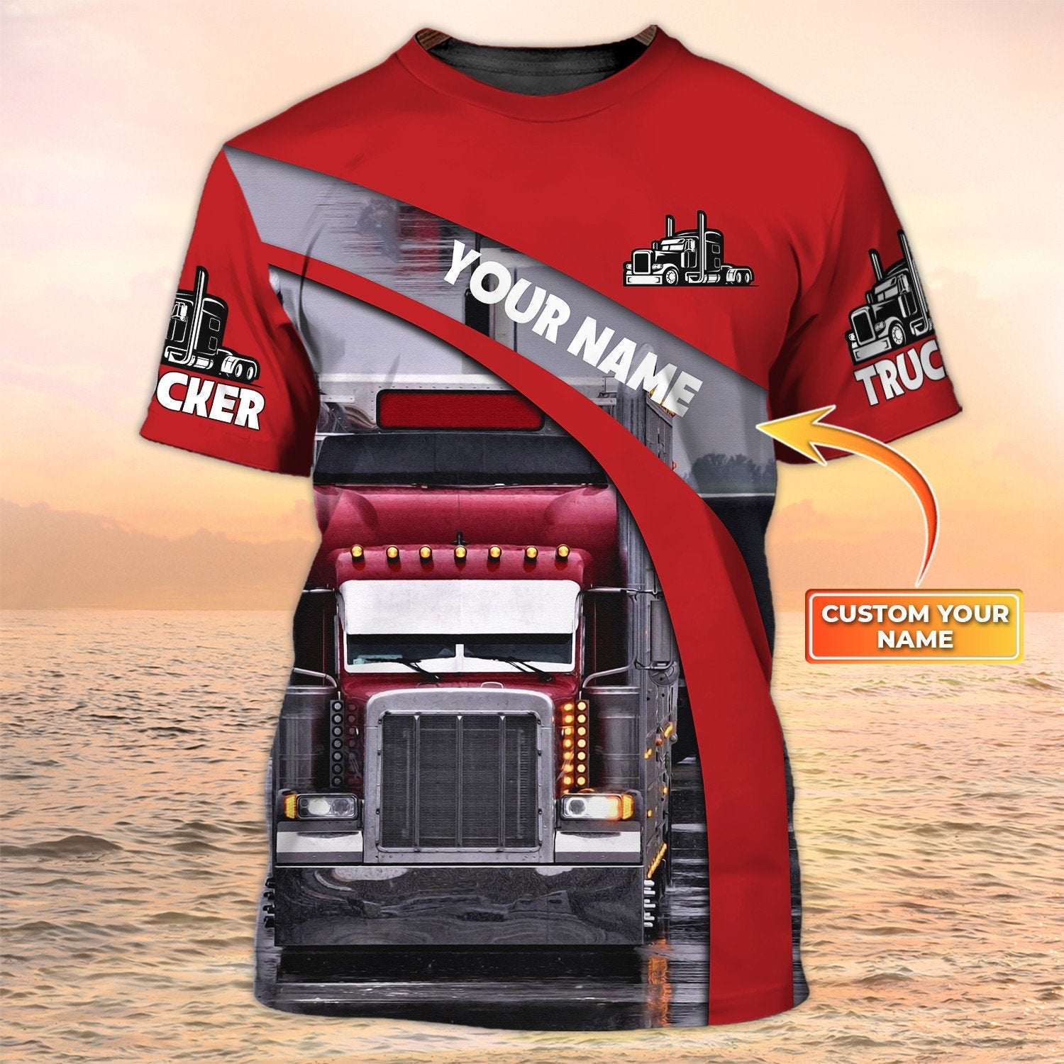 Custom Red Trucker T Shirt Men Women 3D Truck Sublimation On Shirt Gift For Trucker