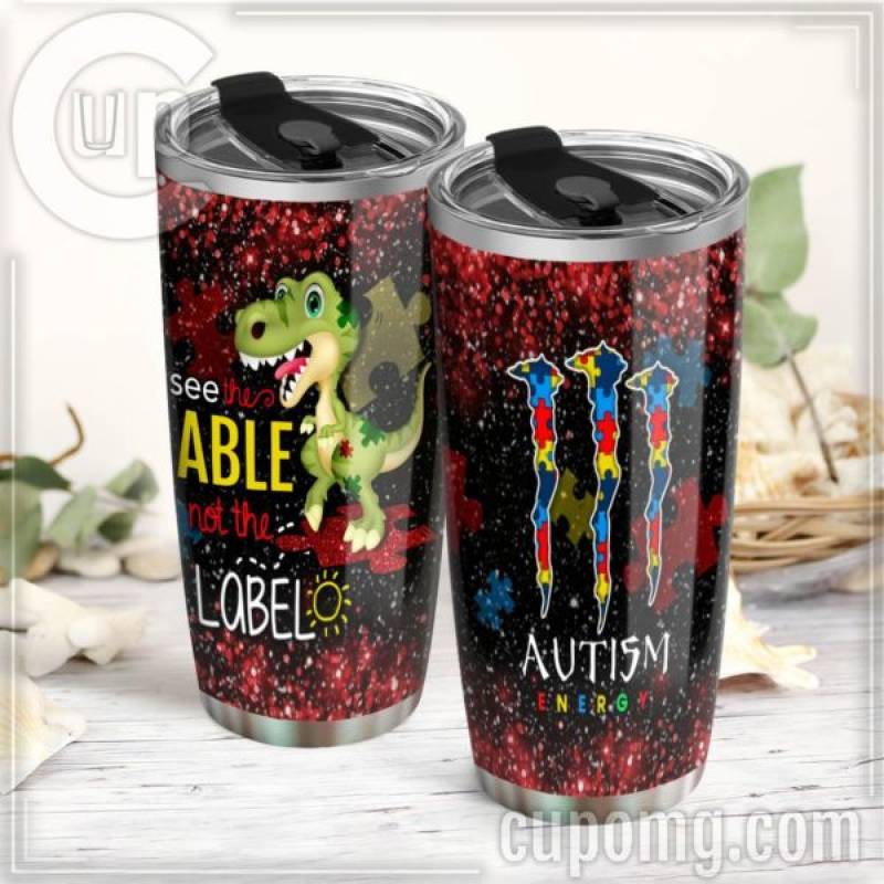 T-rex autism awareness monster energy tumbler – maria