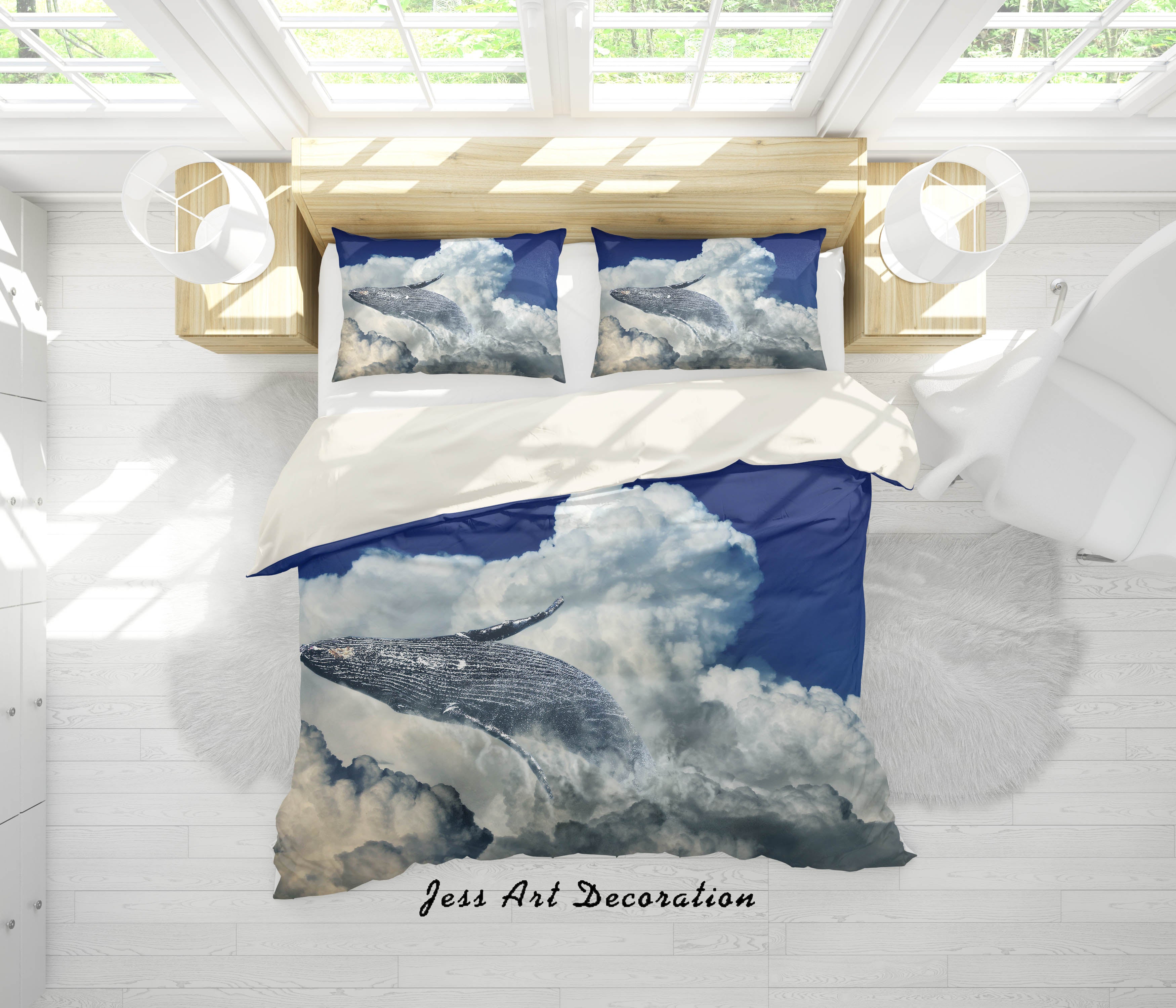 3D Blue Sky White Cloud Dolphin Quilt Cover Set Bedding Set Duvet Cover Pillowcases 165 Lqh