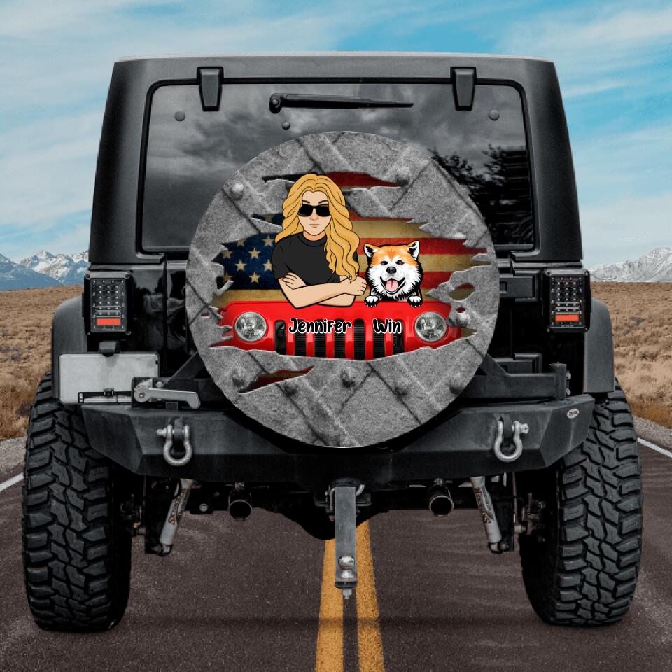 Custom Personalized Jeep Dog Lady Spare Tire Cover – Up To 5 Dogs – Best Gift For Dog Lovers