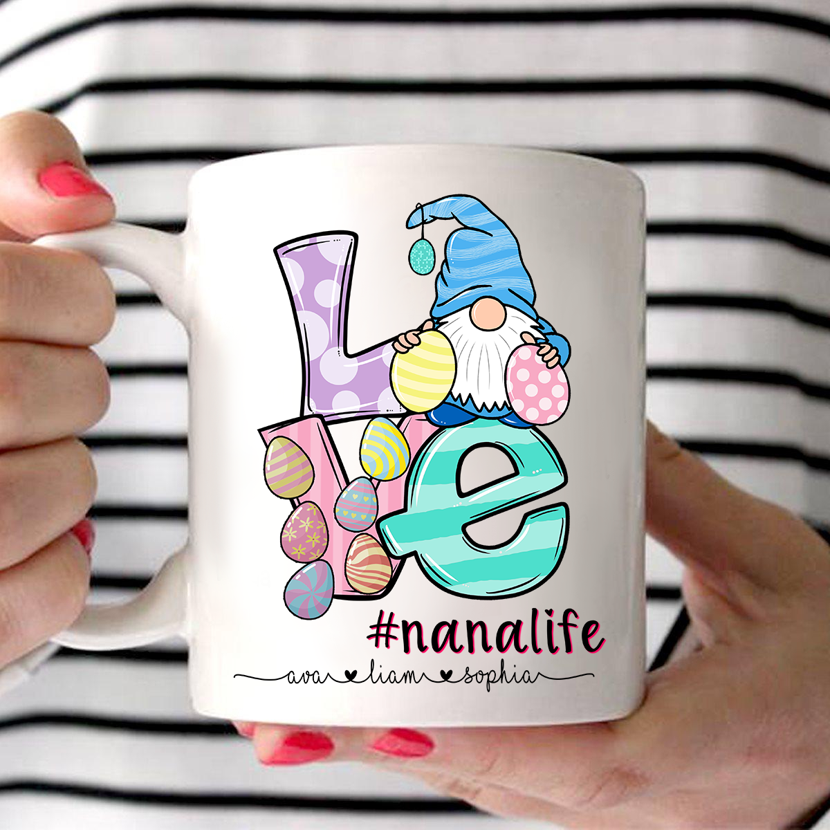 Apayprint – Nana, Grandma, Gigi-Easter Day New, Grandkid’s Name | Personalized T-Shirt, S – 5XL, White Grey Pink Blue Black