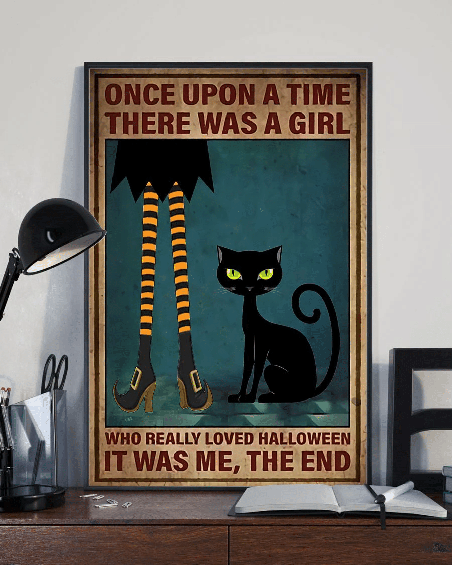 Witch Girl Black Cat Halloween Poster Canvas – Once Upon A Time There Was A Girl Vintage Home Decor Wall Art Evg81518