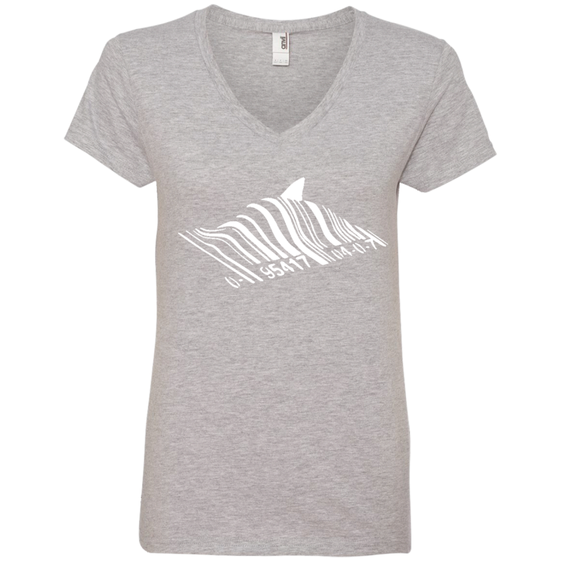 Banksy’S Shark Bar-Code Ladies’ V-Neck T-Shirt