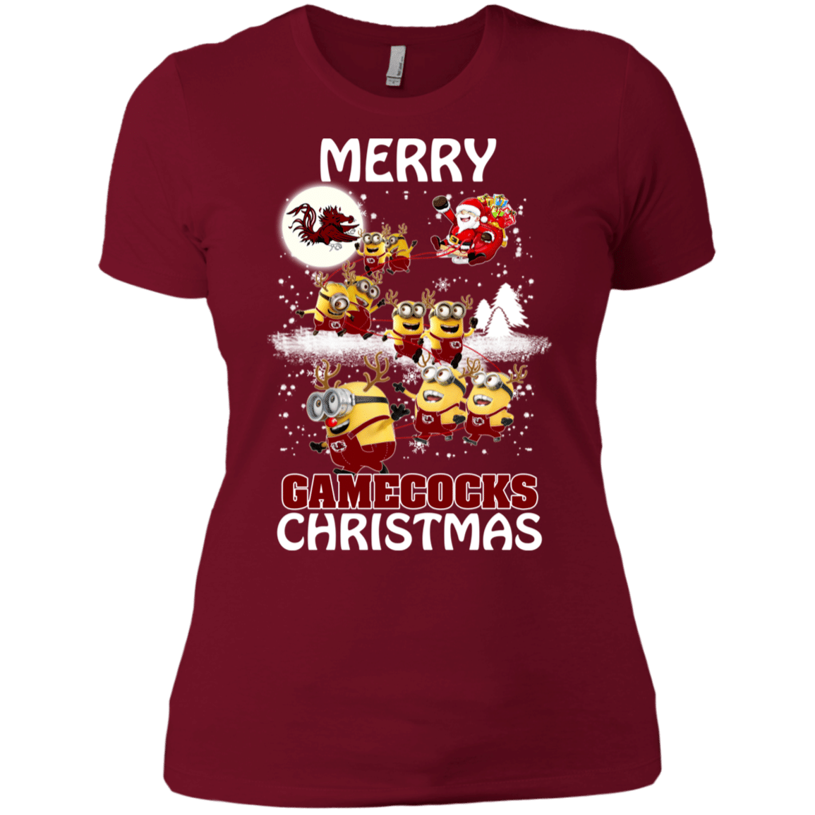 Buy South Carolina Gamecocks Ugly Christmas Sweaters Minions Santa Claus Women’s T-Shirt